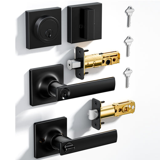 ZLY01 Square Front Door Handle Set with Deadbolt #Color_Matte Black