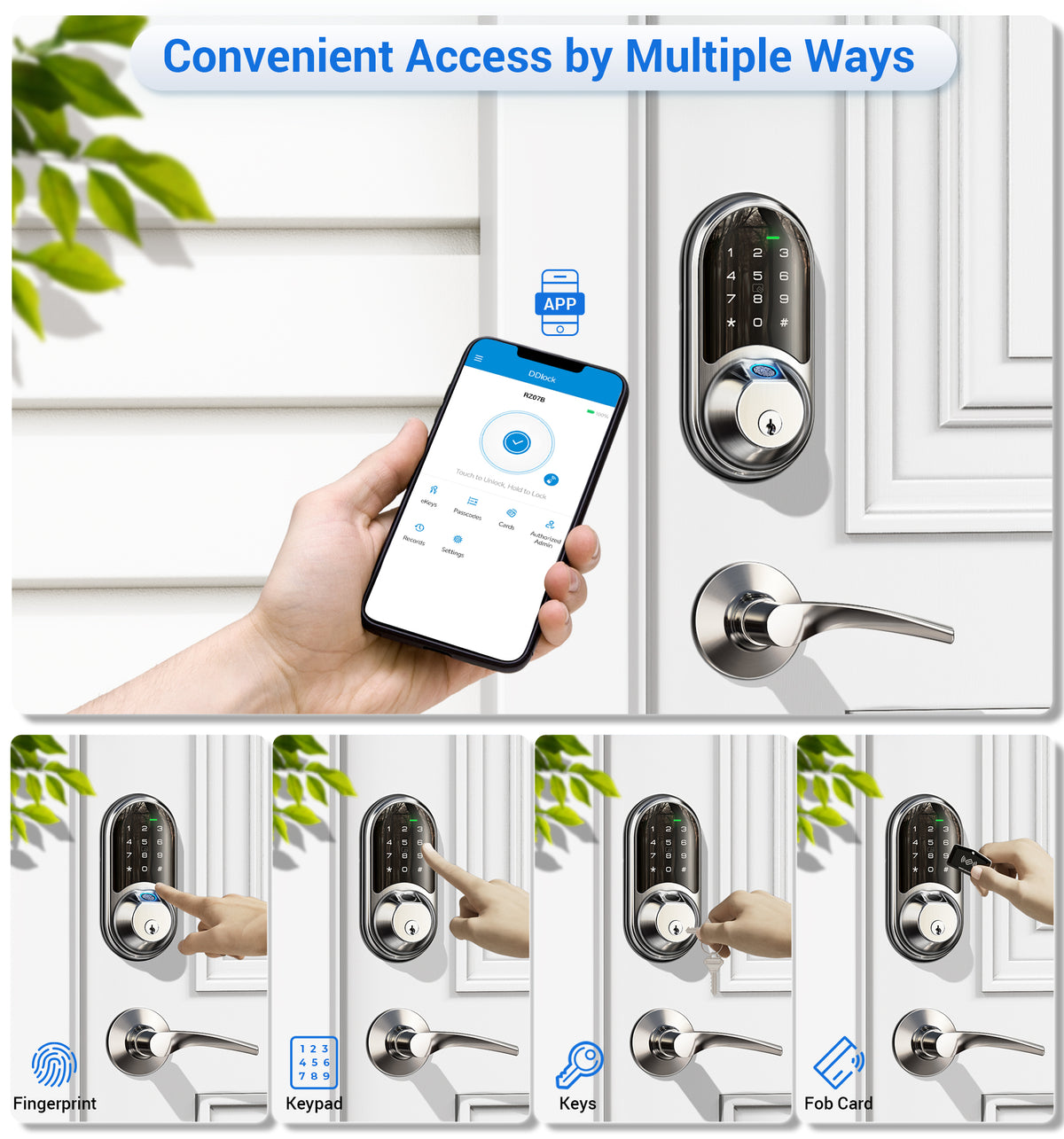Veise RZ07B Fingerprint Smart Lock with Levers #Color_Satin Nickel
