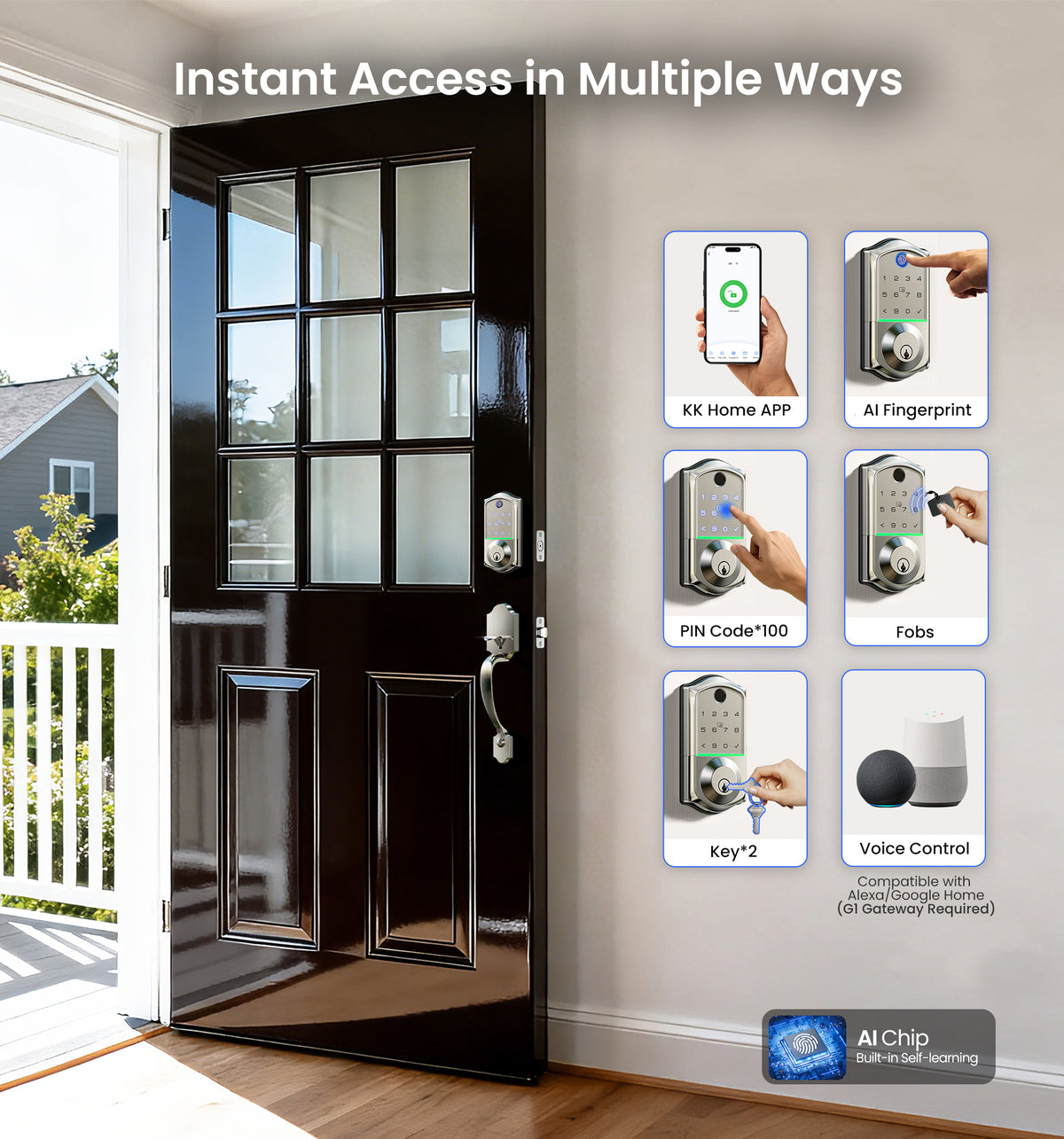 Veise VE017-H Fingerprint Smart Lock with Handle Set #Color_Satin Nickel