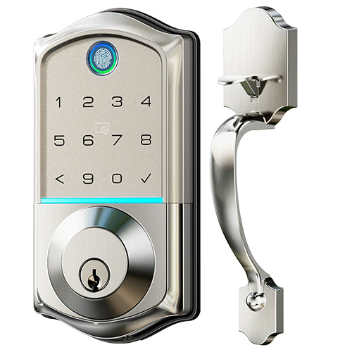 Veise VE017-H Fingerprint Smart Front Door Lock Set, App Control, Keyless Entry Door Lock with Handle, Smart Deadbolt, Emergency Power Port, Digital Touchscreen Keypad, Auto Lock, Easy Install, Matte Black
