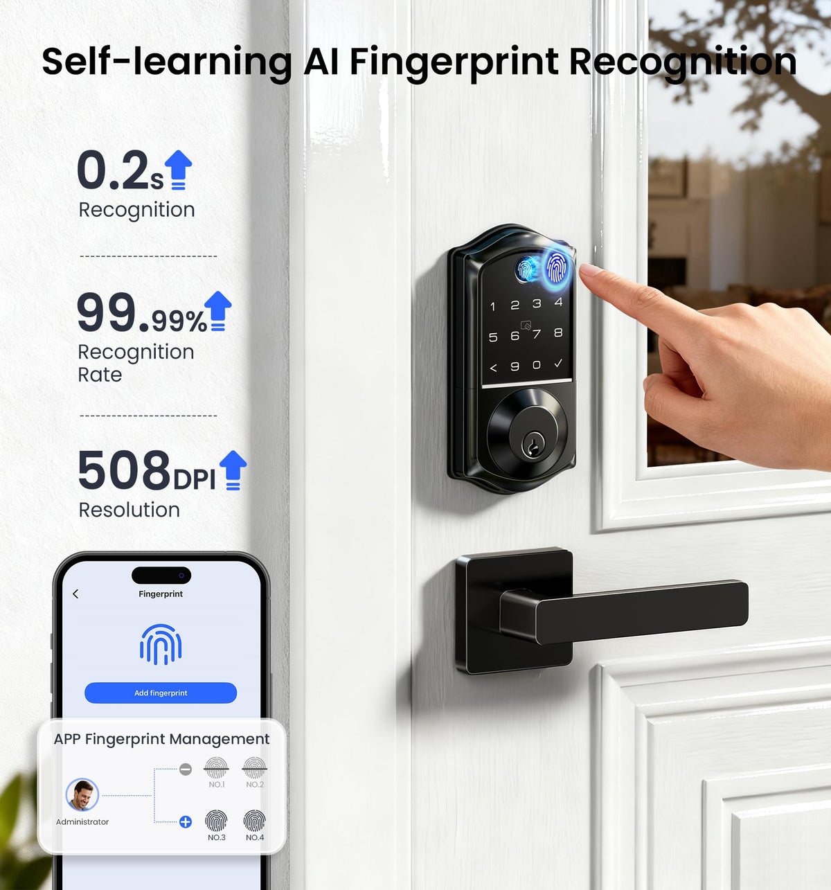 Veise VE017 Fingerprint Smart Door Lock with App Control #Color_Matte Black