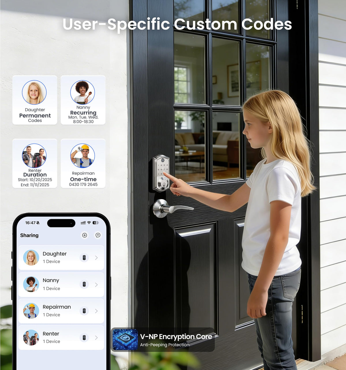 Veise VE017 Fingerprint Smart Door Lock with App Control #Color_Satin Nickel