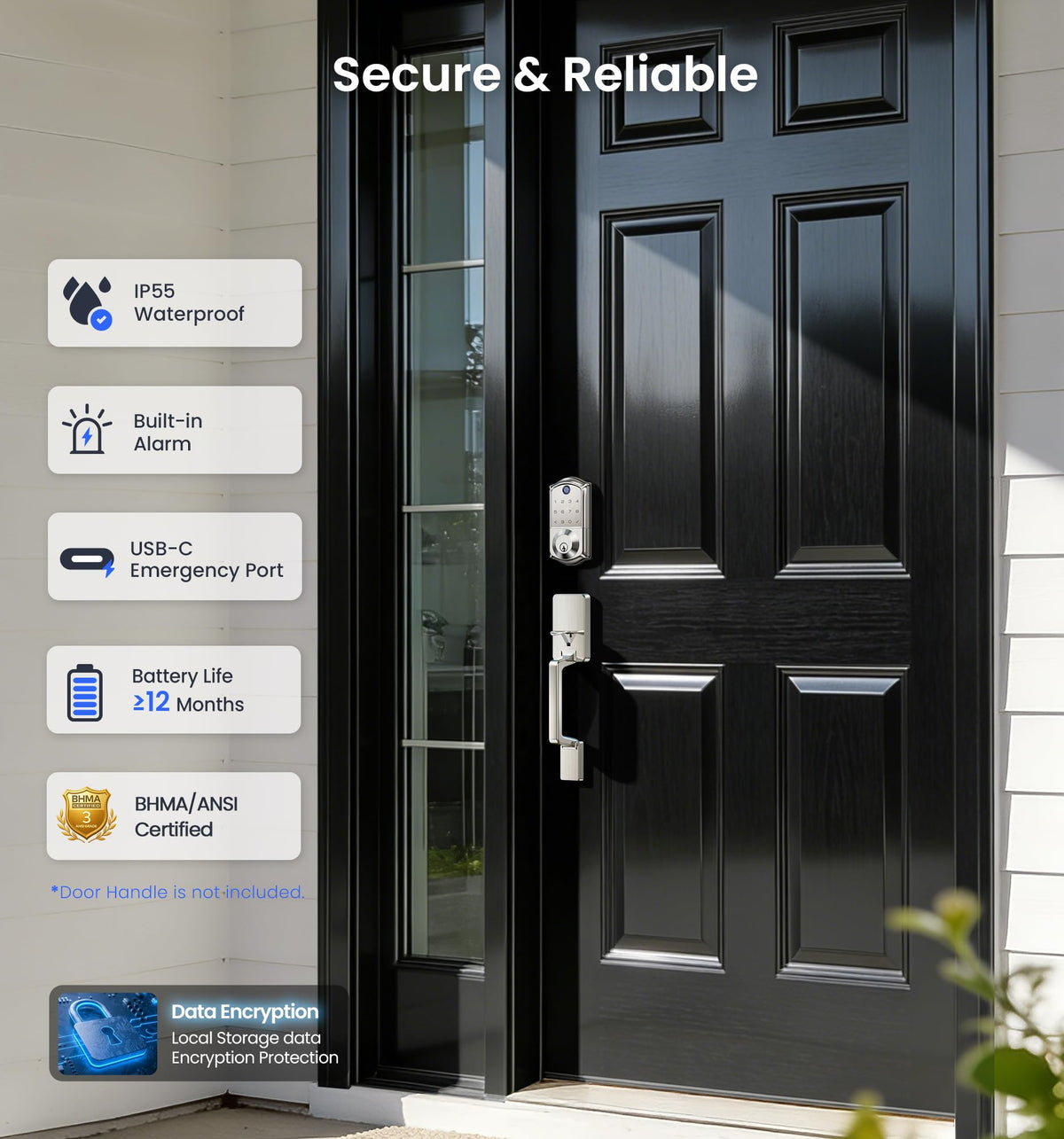 Veise VE017 Fingerprint Smart Door Lock with App Control #Color_Satin Nickel