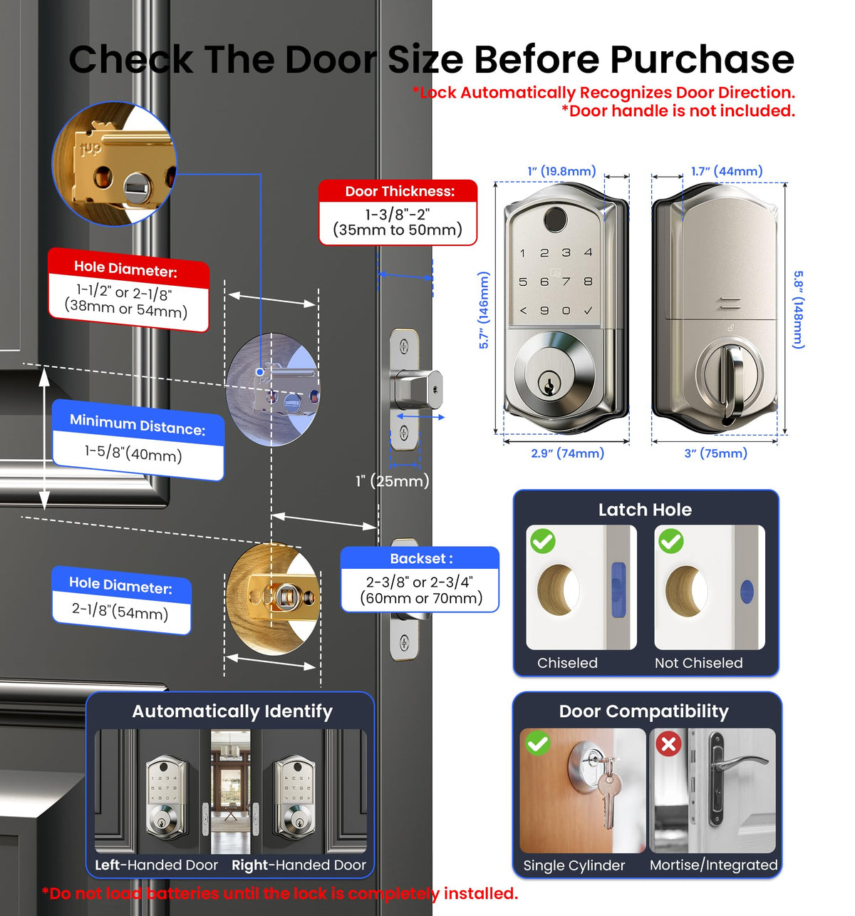 Veise VE017 Fingerprint Smart Door Lock with App Control #Color_Satin Nickel