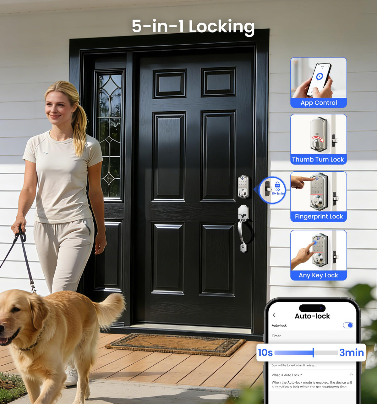 Veise VE017 Fingerprint Smart Door Lock with App Control #Color_Satin Nickel