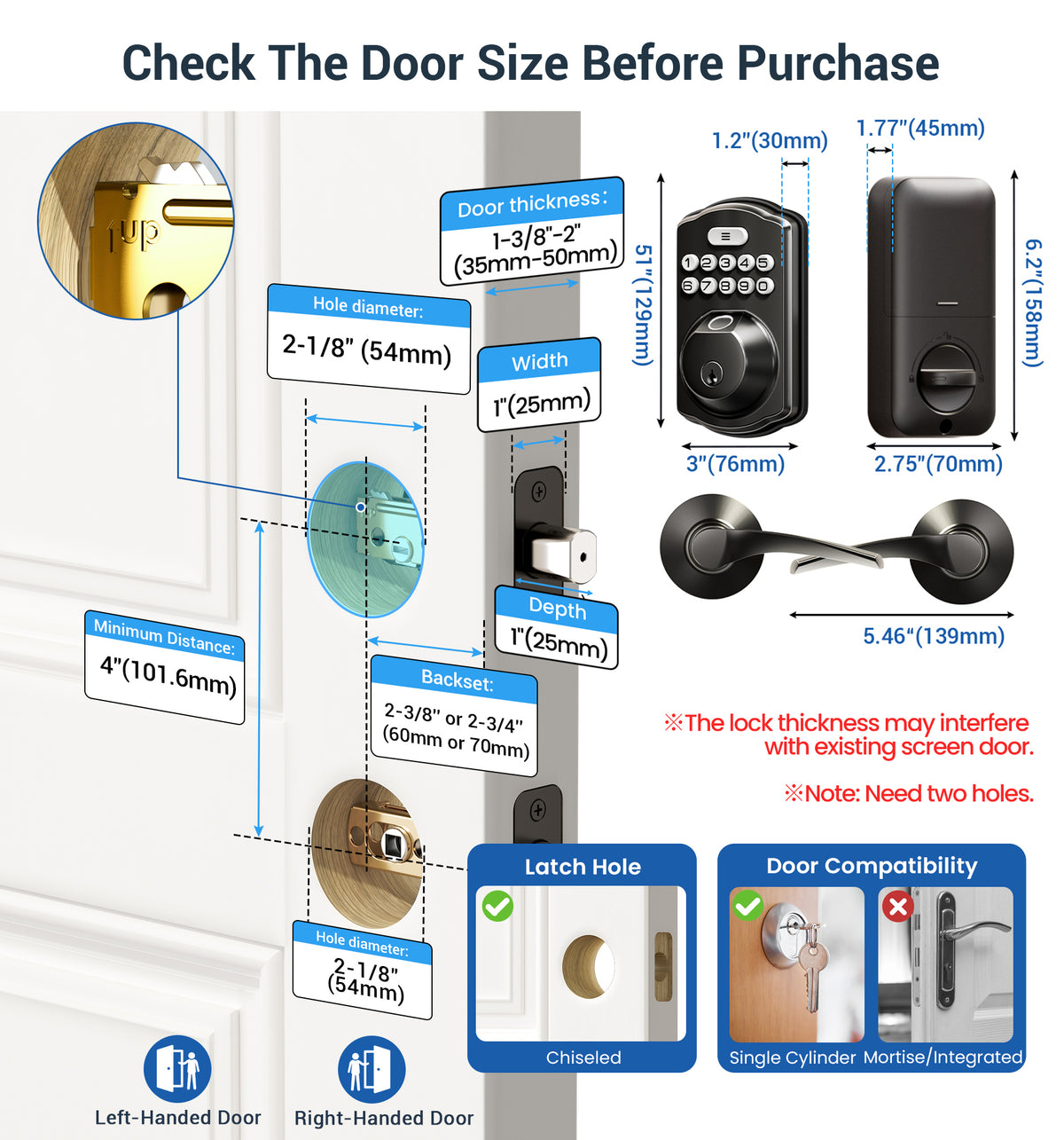 Veise KS02B Fingerprint Deadbolt Lock with Levers #Color_Matte Black