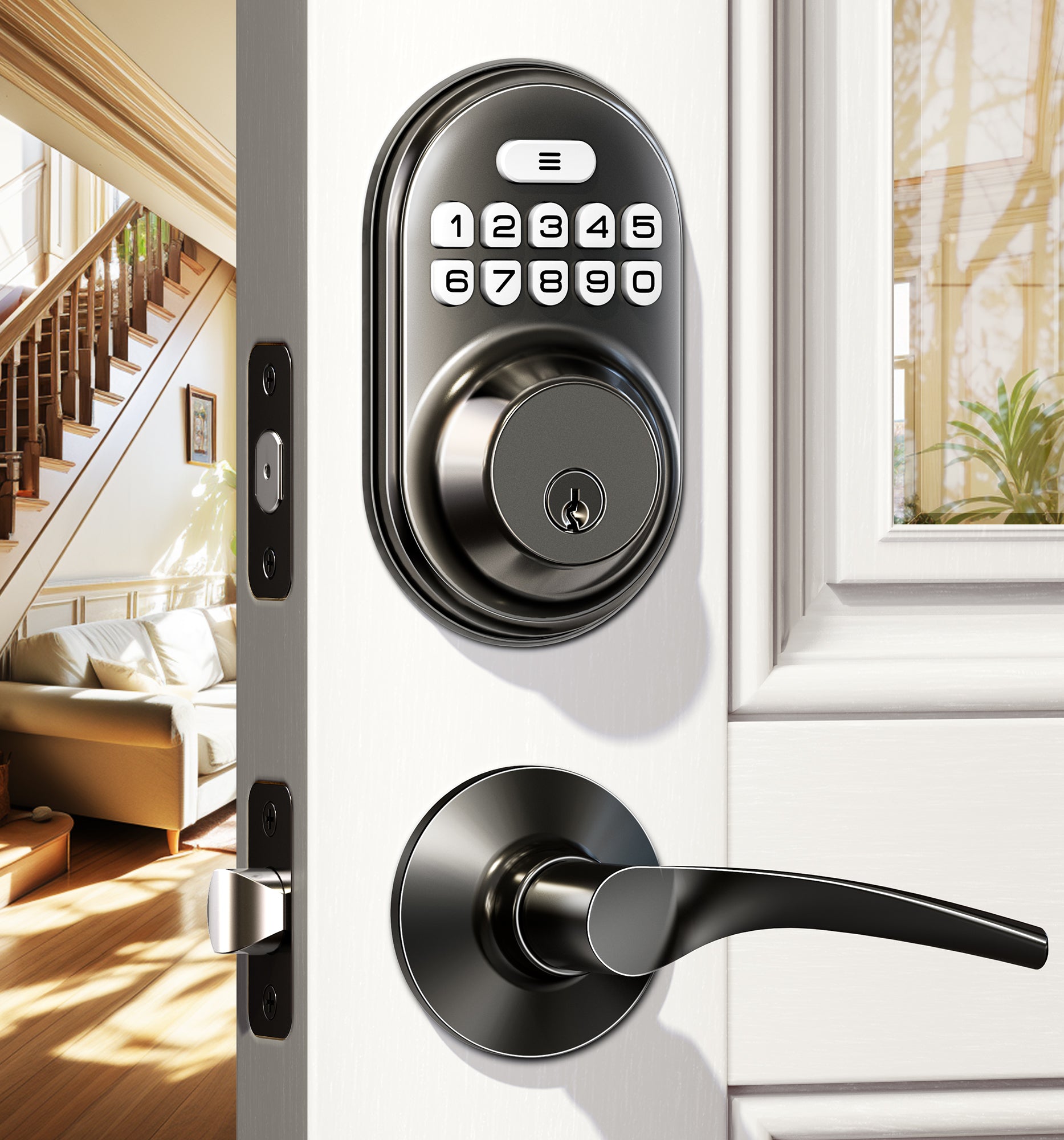 VEISE RZ-C Keyless Entry Door Lock with 2 Lever Handles