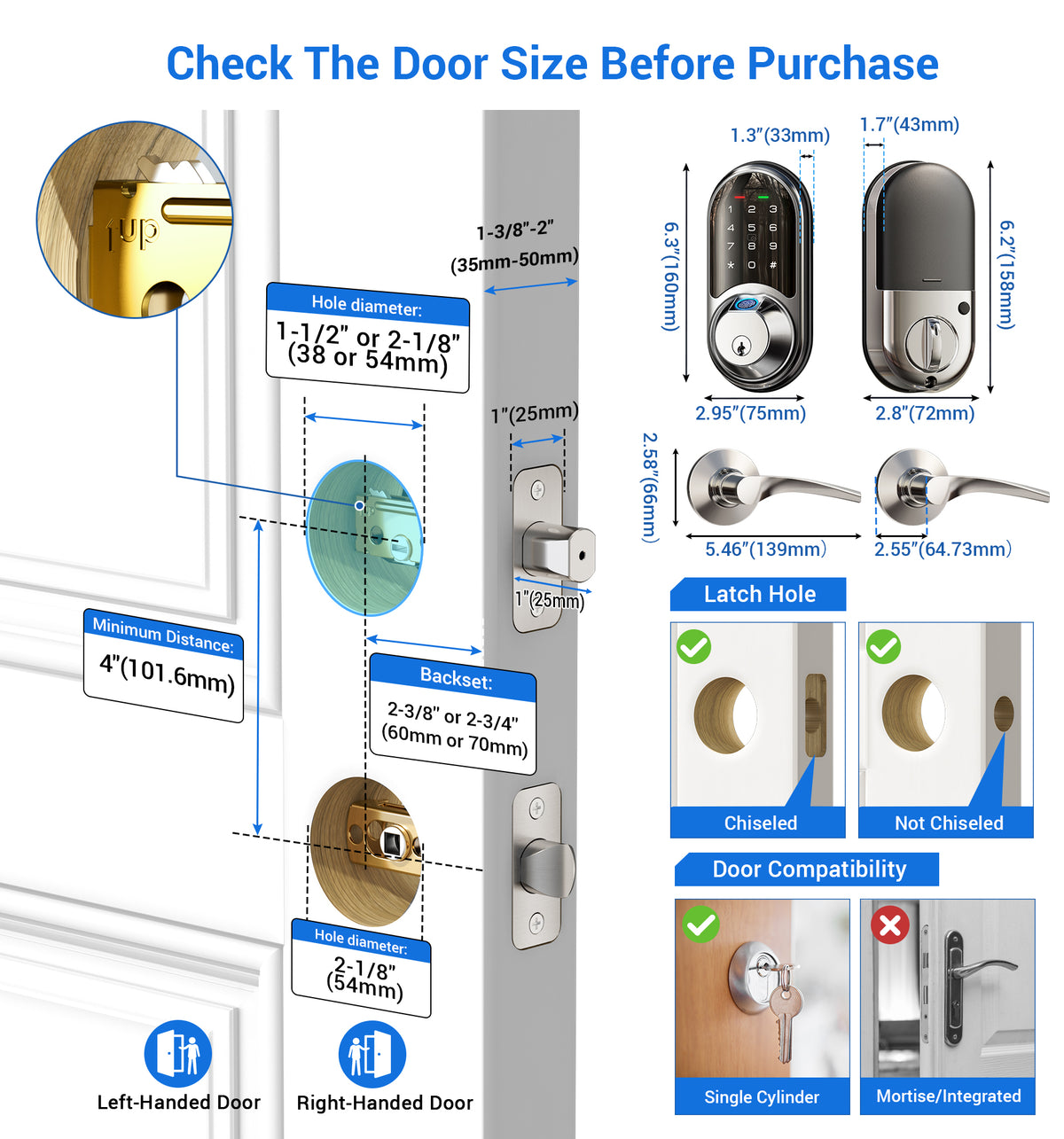 Veise RZ07B Fingerprint Smart Lock with Levers #Color_Satin Nickel