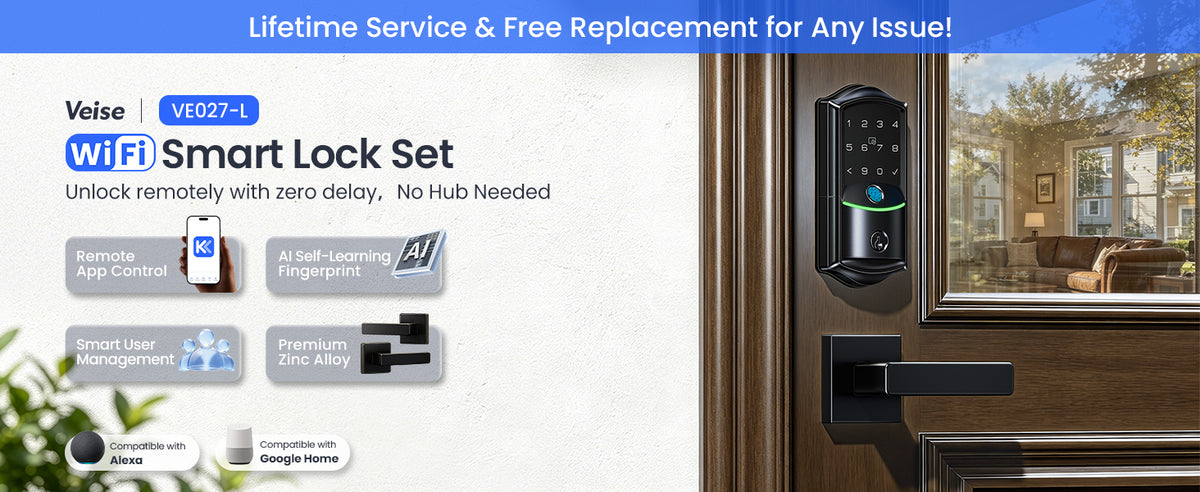 VE027-L Built-in WiFi Smart Lock with Handles Fingerprint keyless Entry