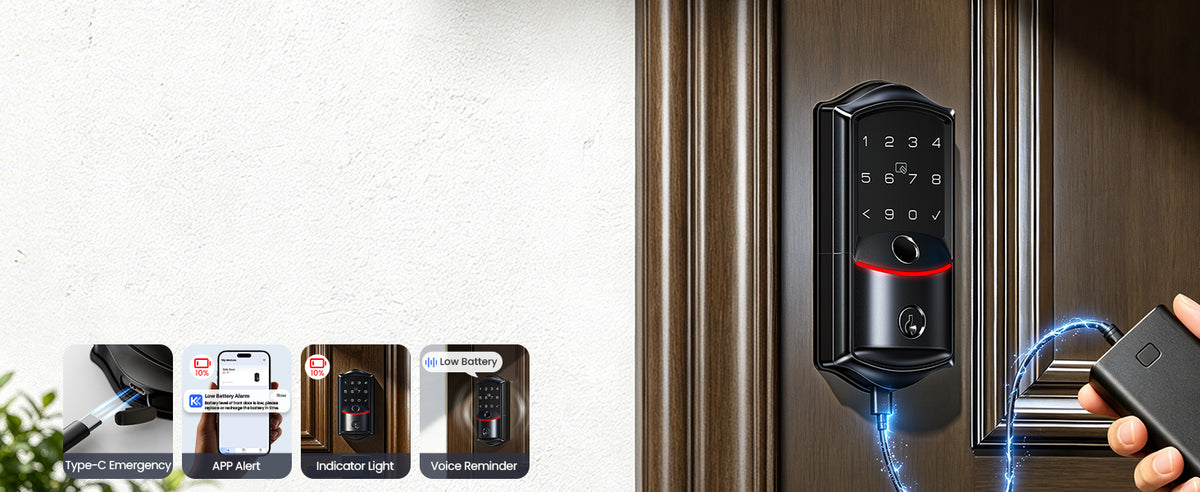 VE027-L Built-in WiFi Smart Lock with Handles Fingerprint keyless Entry
