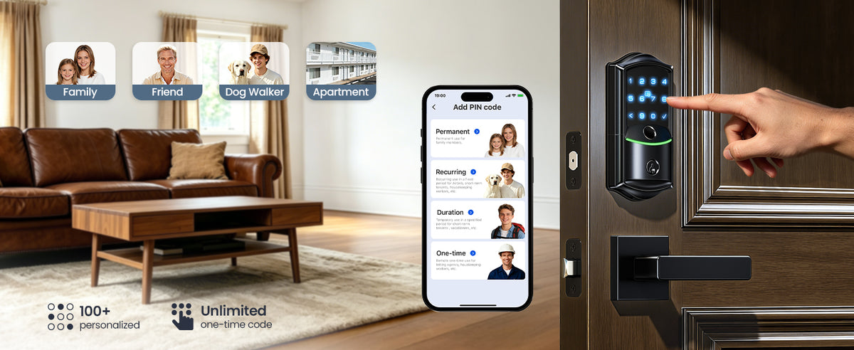 VE027-L Built-in WiFi Smart Lock with Handles Fingerprint keyless Entry