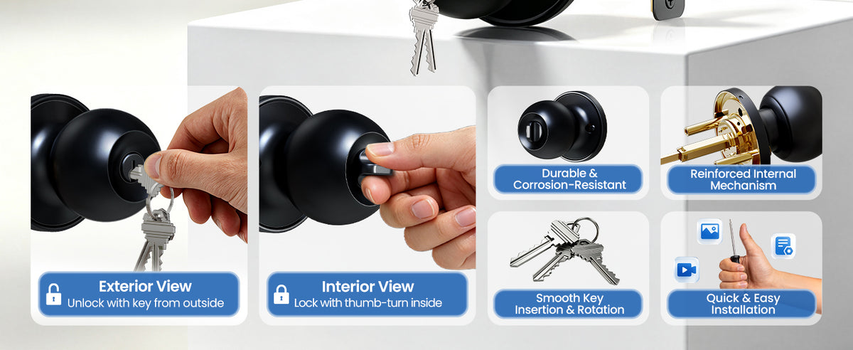 K01 Keyed Entry Door Knob with Lock & Key