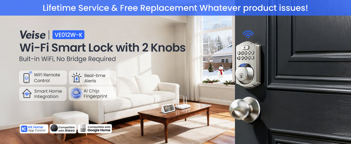 VE012W-K Built-in WiFi Fingerprint Smart Lock with 2 Knobs