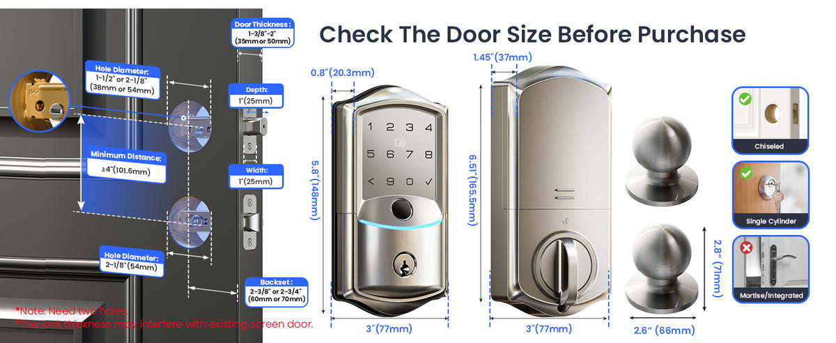 VE027-K WiFi Smart Deadbolt Locks with 2 Knobs Set