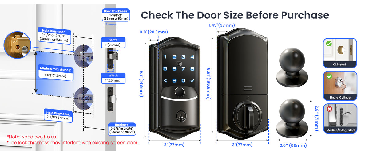 VE027-K WiFi Smart Deadbolt Locks with 2 Knobs Set
