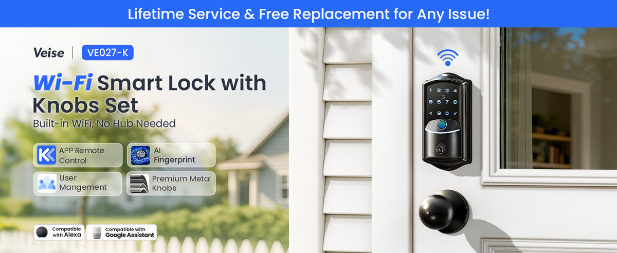 VE027-K WiFi Smart Deadbolt Locks with 2 Knobs Set