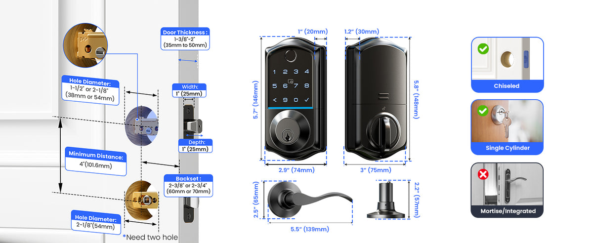 VE017-L Fingerprint Smart Lock with 2 Lever Handle Set