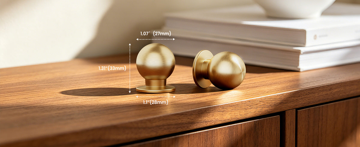 NK-AL02 1-1/16 Inch Round Ball Cabinet Knobs, Solid Aluminum Alloy, Champagne Bronze