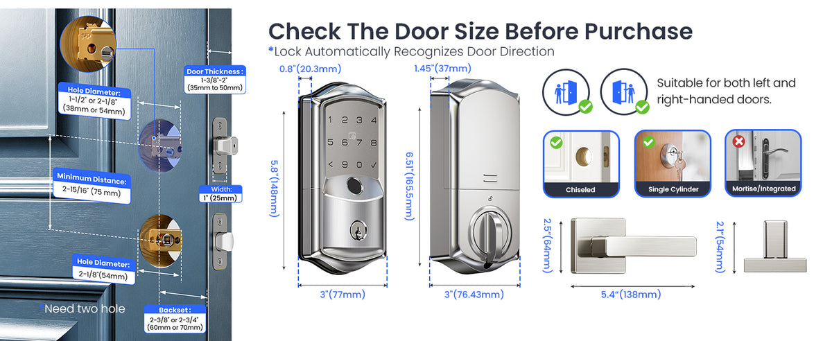 VE027-L Built-in WiFi Smart Lock with Handles Fingerprint keyless Entry