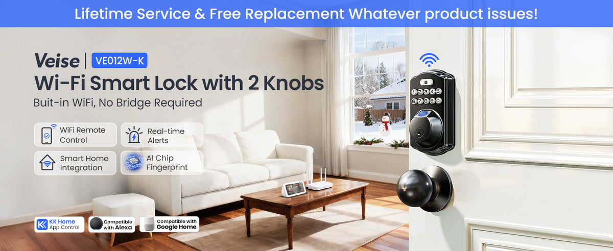 VE012W-K Built-in WiFi Fingerprint Smart Lock with 2 Knobs
