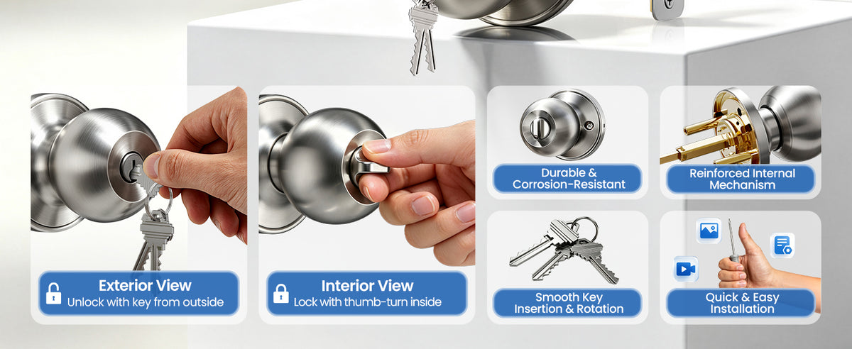 K01 Keyed Entry Door Knob with Lock & Key
