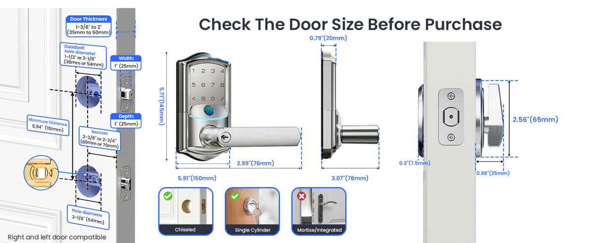 VE029-E WiFi Smart Lever Lock with Non-Keyed Deadbolt