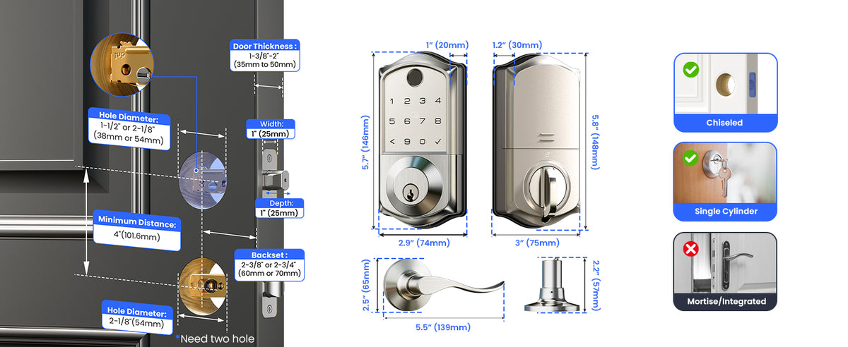 VE017-L Fingerprint Smart Lock with 2 Lever Handle Set