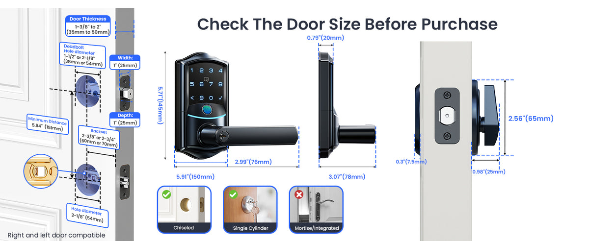 VE029-E WiFi Smart Lever Lock with Non-Keyed Deadbolt