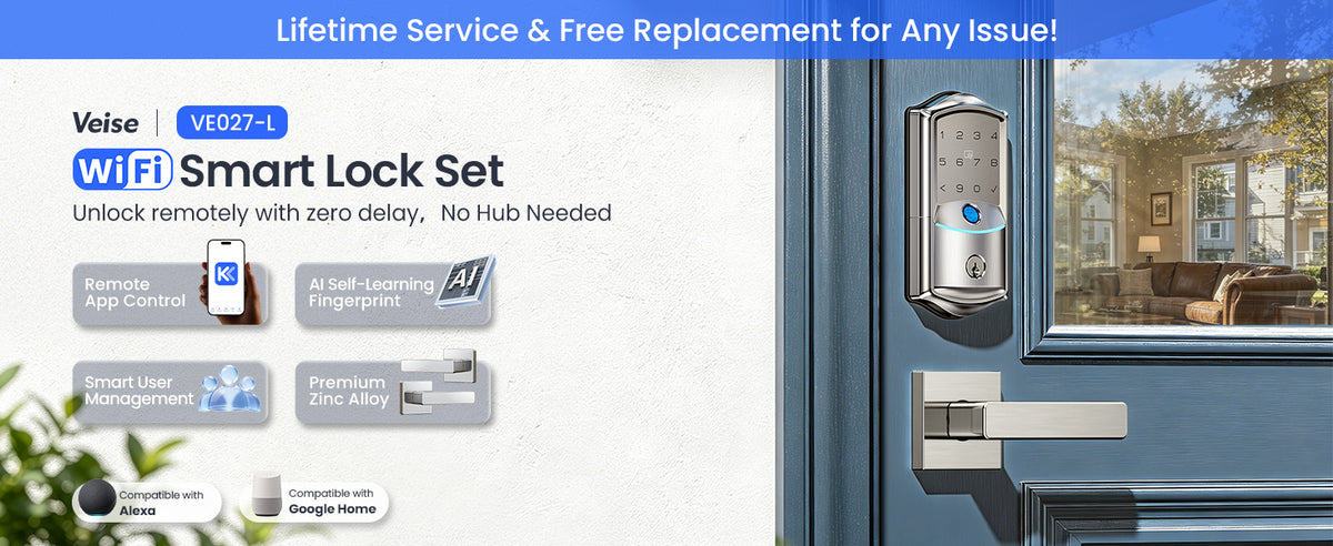 VE027-L Built-in WiFi Smart Lock with Handles Fingerprint keyless Entry