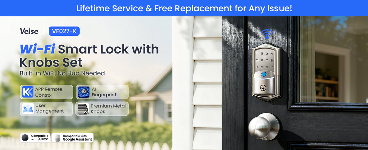 VE027-K WiFi Smart Deadbolt Locks with 2 Knobs Set