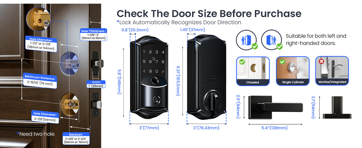 VE027-L Built-in WiFi Smart Lock with Handles Fingerprint keyless Entry